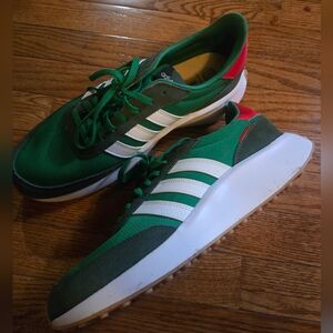 Adidas Men's Green and Red Striped Sneakers